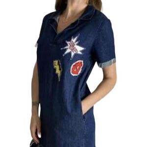 Zara Denim Distressed Hem Patches Dress L